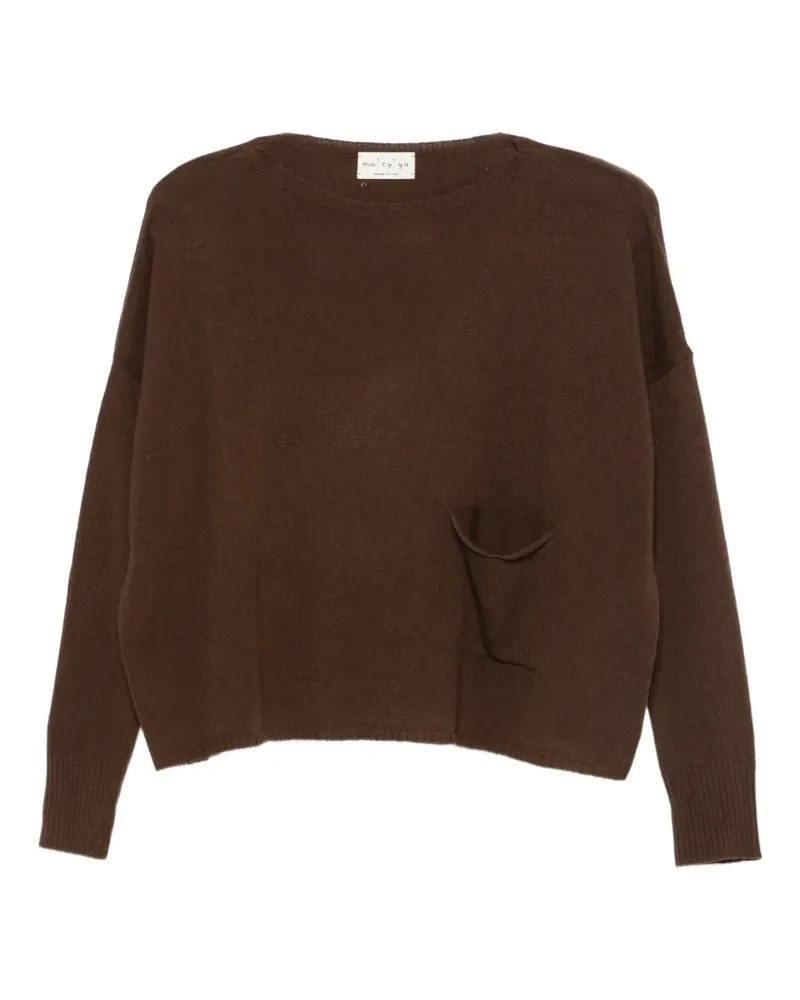 MA'RY'YA Pullover mit aufgesetzten Taschen - Braun Braun