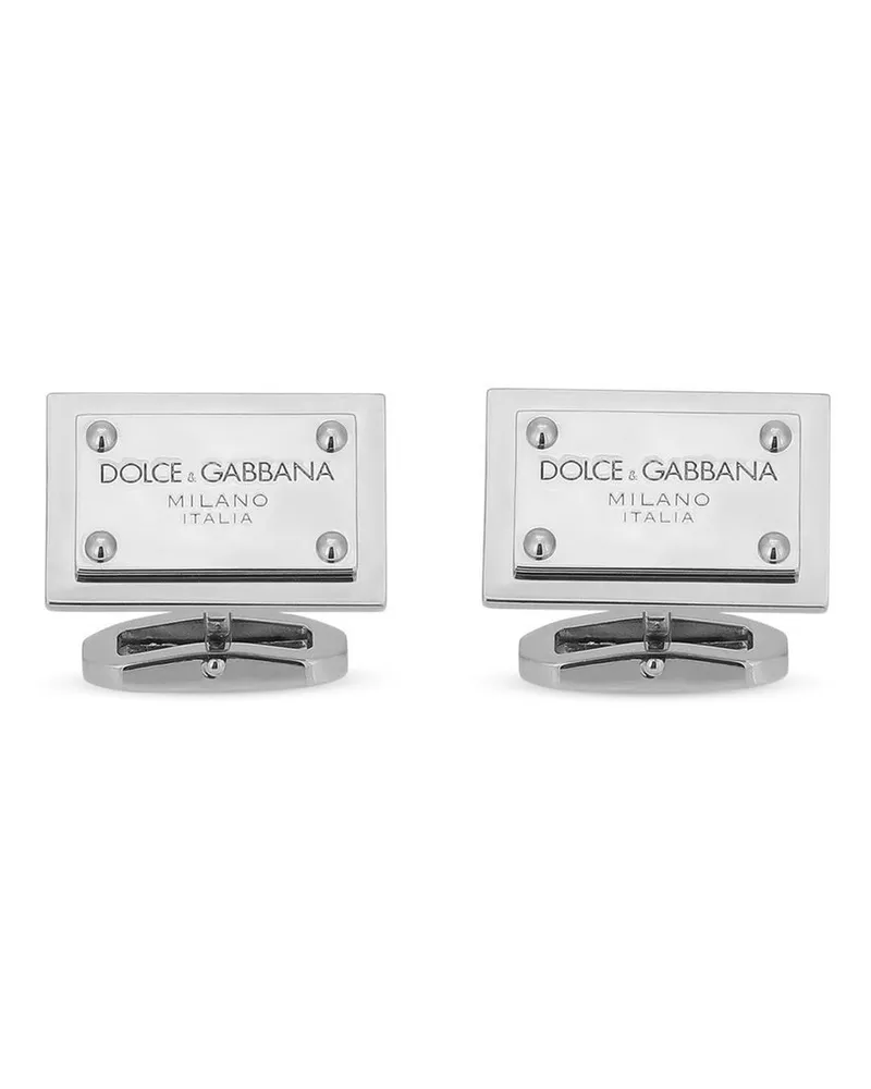 Dolce & Gabbana Eckige Manschettenknöpfe mit Logo-Schild - Silber Silber