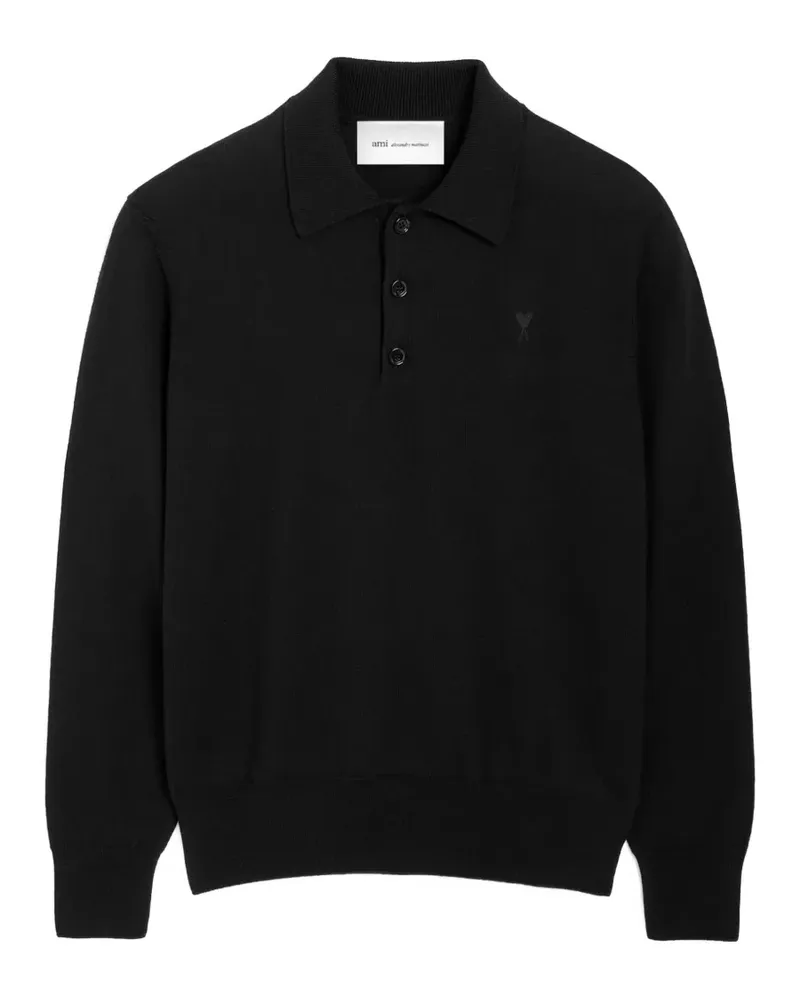 AMI Paris Ami de Coeur Poloshirt aus Wolle - Schwarz Schwarz