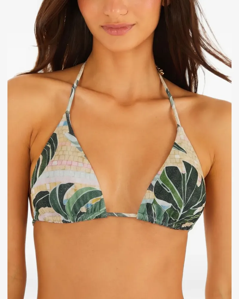 FARM Rio leaf-print triangle bikini top - Grün Grün