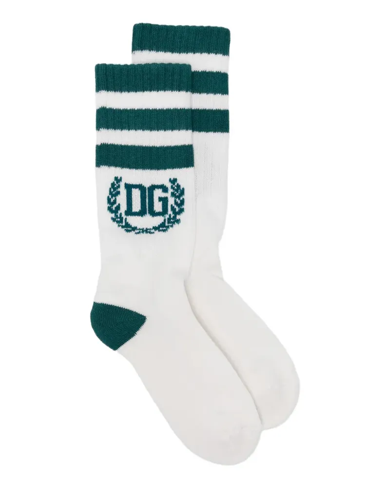 Dolce & Gabbana Gestreifte Socken mit Logo - Weiß Weiß