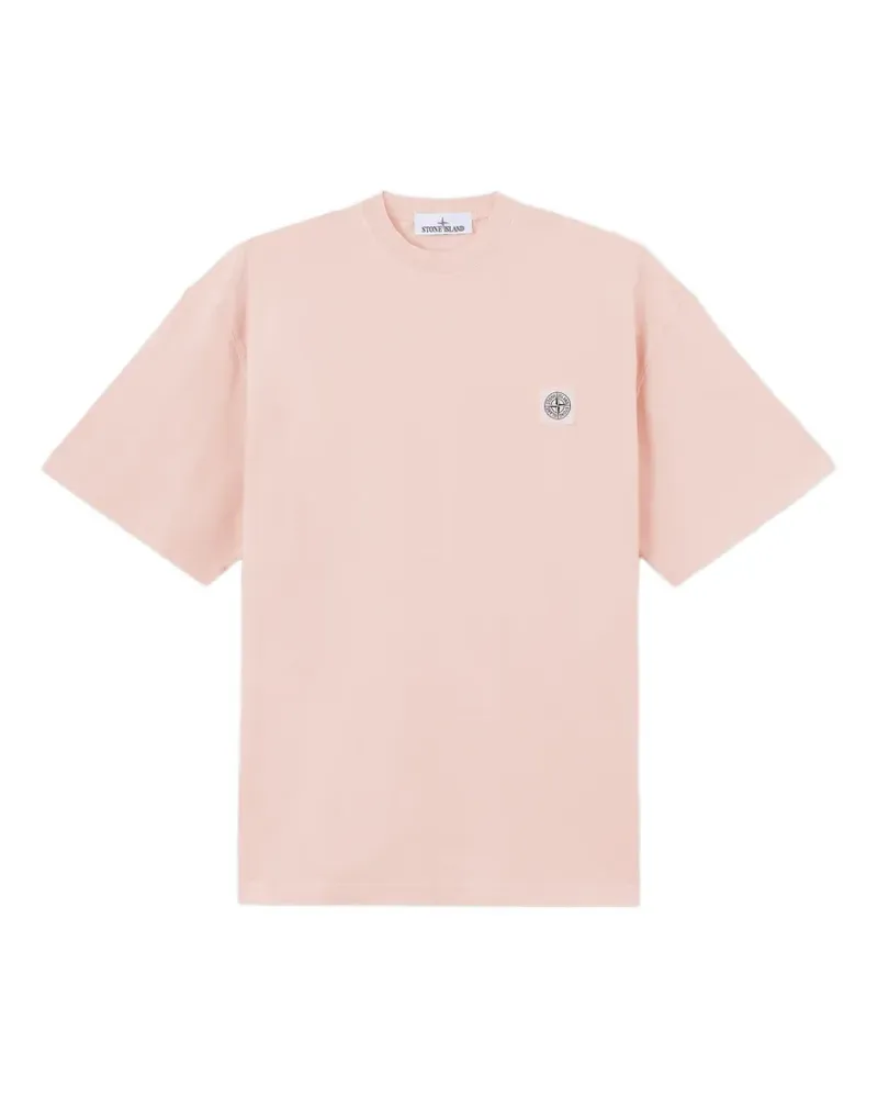 Stone Island 2100030 gekämmtes T-Shirt aus Bio-Baumwolljersey mit Kompass-Patch - Rosa Rosa