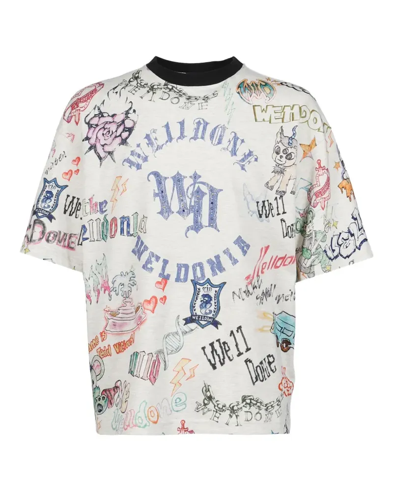 WE 11 DONE T-Shirt mit Kritzel-Print - Grau Grau