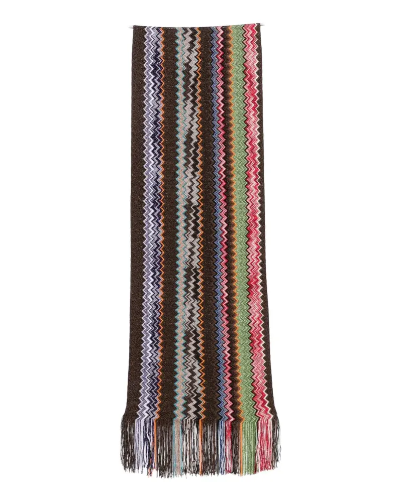 Missoni zigzag-knit fringed scarf - Braun Braun