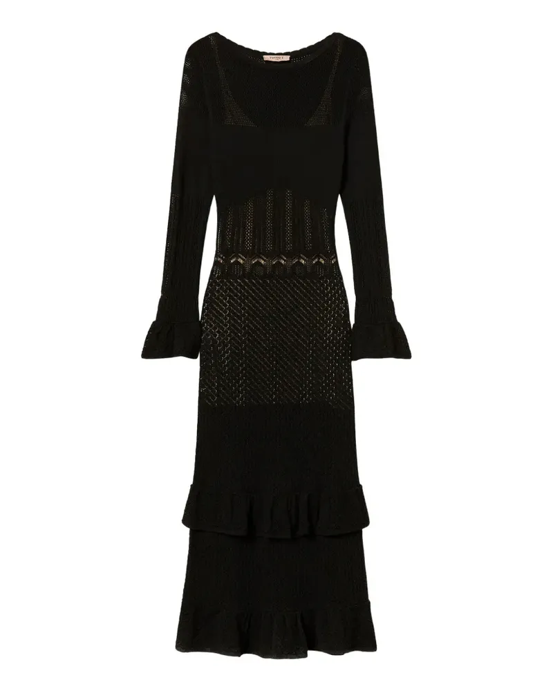 Twin-Set Langes Strickkleid mit Rüschen - Schwarz Schwarz