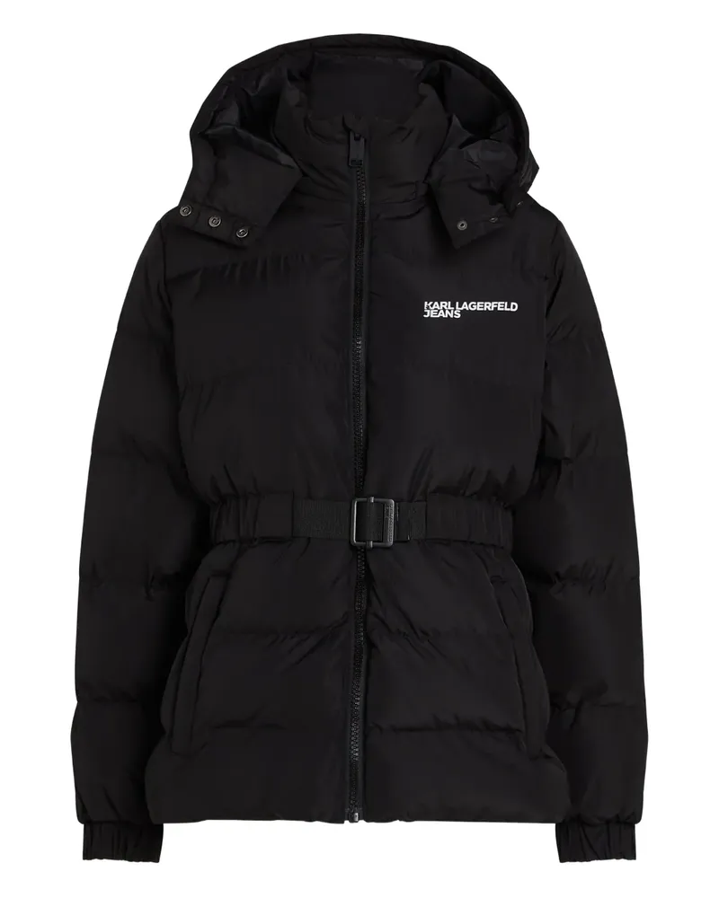 Karl Lagerfeld Gefütterte Kapuzenjacke mit Gürtel - Schwarz Schwarz