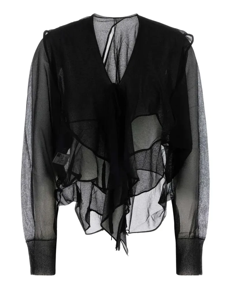 Yohji Yamamoto ruffled semi-sheer tunic - Schwarz Schwarz