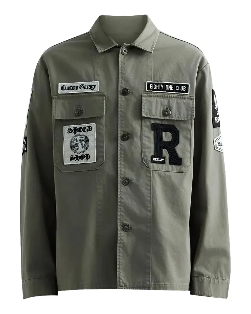 Replay patch-details button-down cotton overshirt - Grün Grün