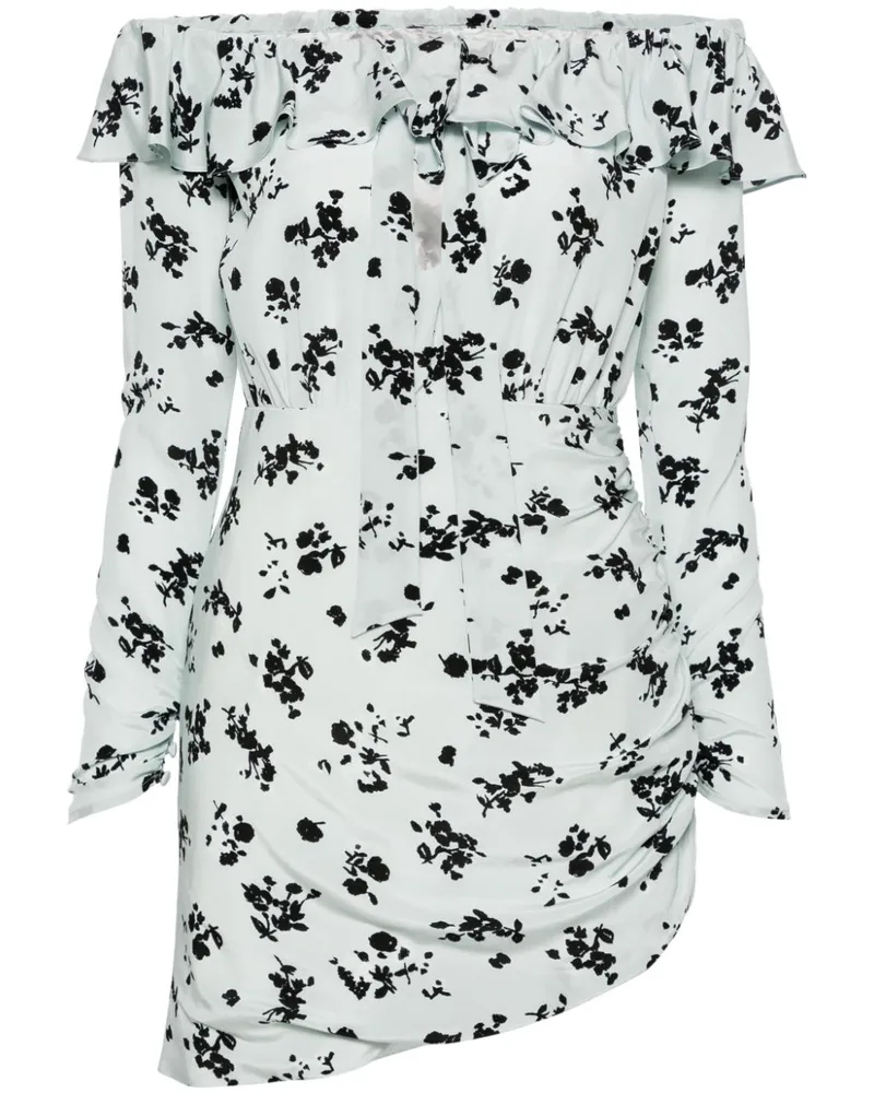 Alessandra Rich Seidenkleid mit Rosen-Print - Blau Blau