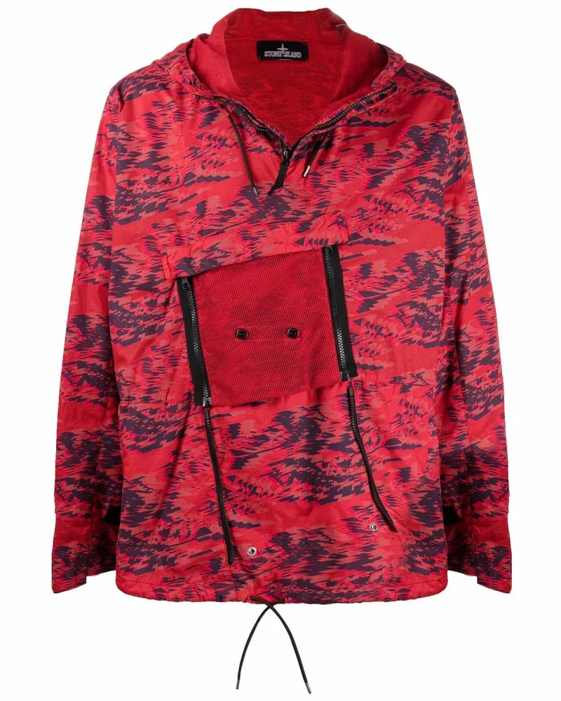 Stone Island Kapuzenjacke mit abstraktem Print - Rot Rot