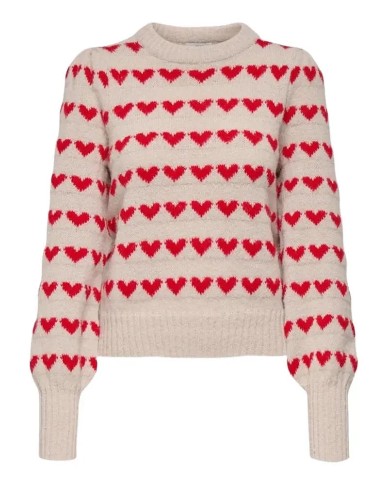 Jacqueline de Yong Pullover mit Herz-Intarsie und Puffärmel - Nude Nude
