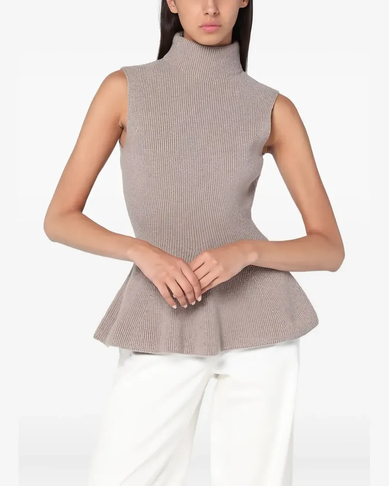 Róhe ribbed high-neck peplum top - Nude Nude