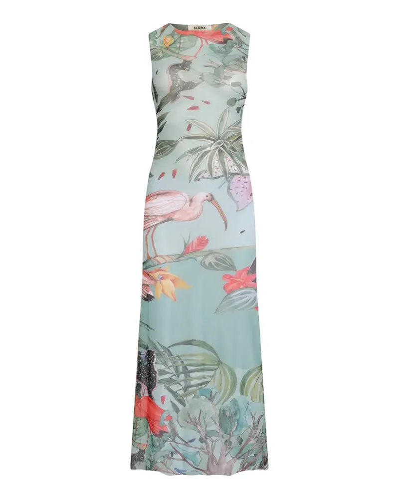Amir Slama Trägerkleid mit tropischem Print - Blau Blau