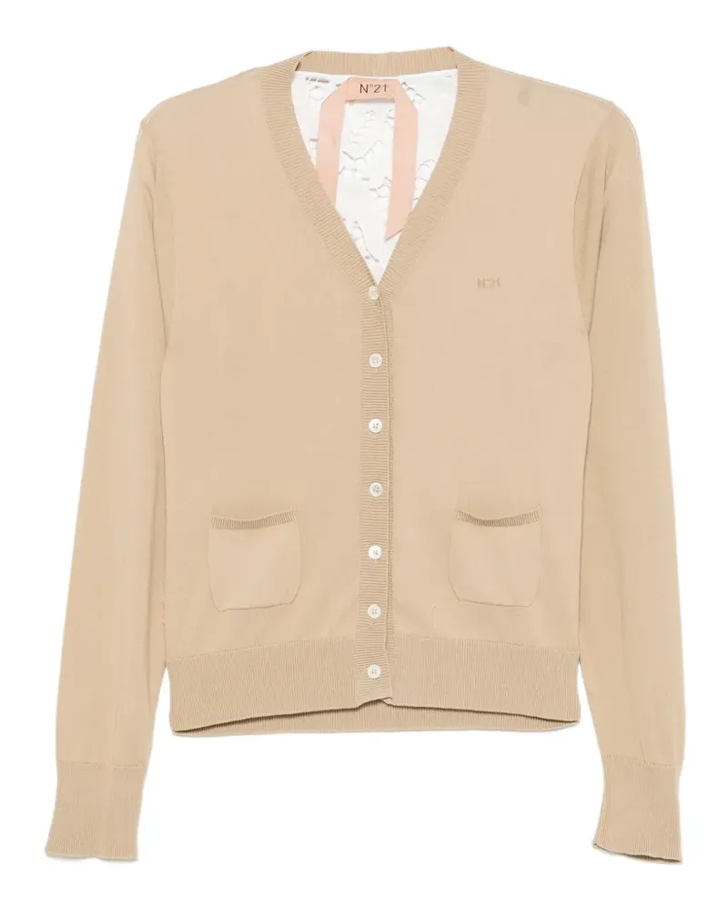 N° 21 lace-panelled V-neck cardigan - Nude Nude