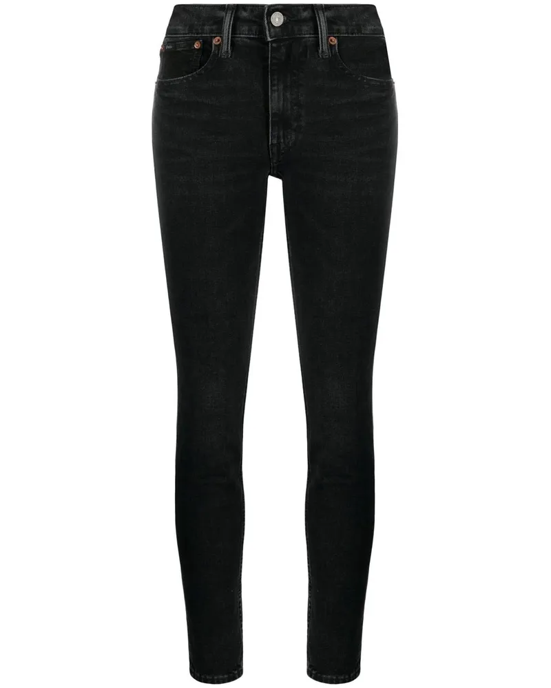 Ralph Lauren Halbhohe Skinny-Jeans Schwarz