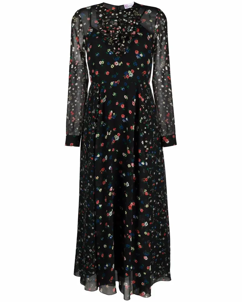 RED Valentino Maxikleid mit Blumen-Print - Schwarz Schwarz