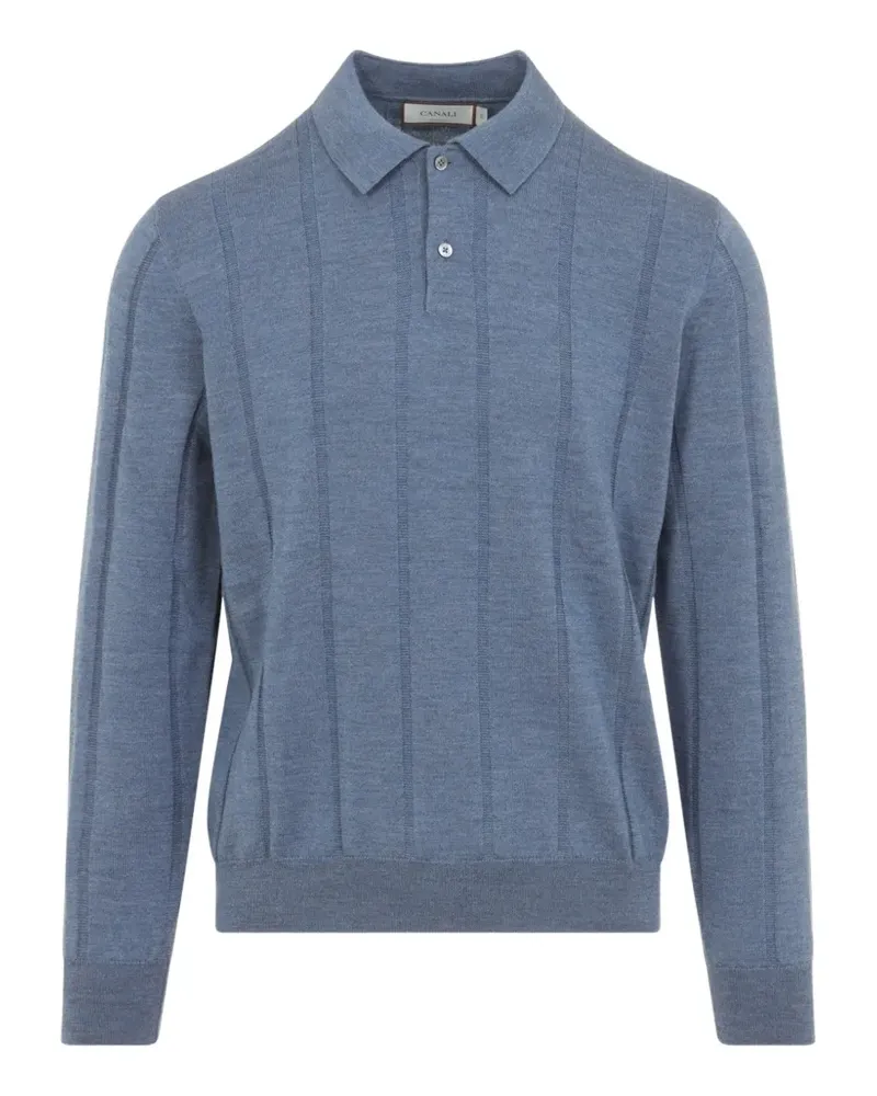 Canali Gerippter Pullover mit Polokragen - Blau Blau
