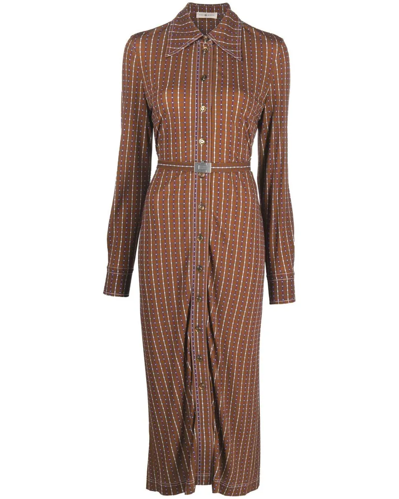 Tory Burch Gestricktes Windowpane-Poloshirtkleid mit Punkten - Braun Braun