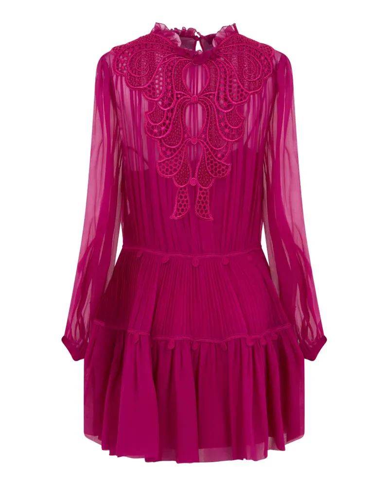 Alberta Ferretti lace-trimmed pleated mini dress - Rosa Rosa