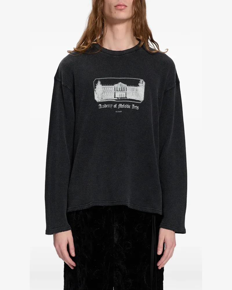 Ann Demeulemeester T-Shirt aus Waffelstrick mit grafischem Print - Schwarz Schwarz