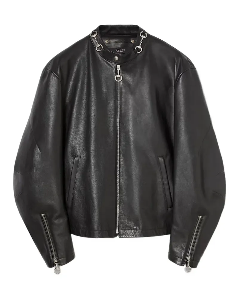 Gucci Lederjacke mit Horsebit - Schwarz Schwarz