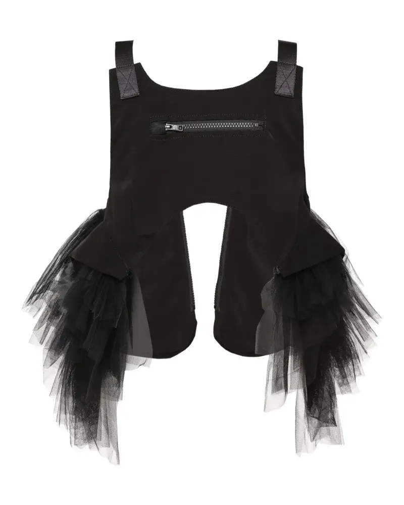 Noir Kei Ninomiya tulle-trimmed buckled vest - Schwarz Schwarz