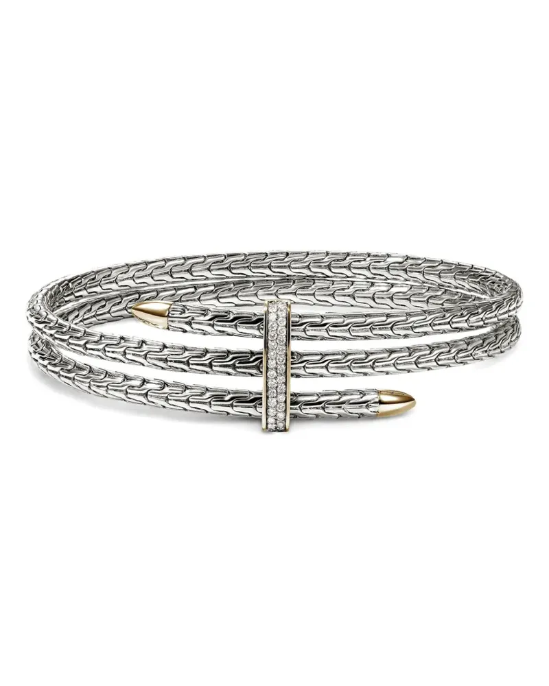 John Hardy Spear Double Flex Armspange aus 14kt Gelbgold und Sterlingsilber mit Diamanten Silber