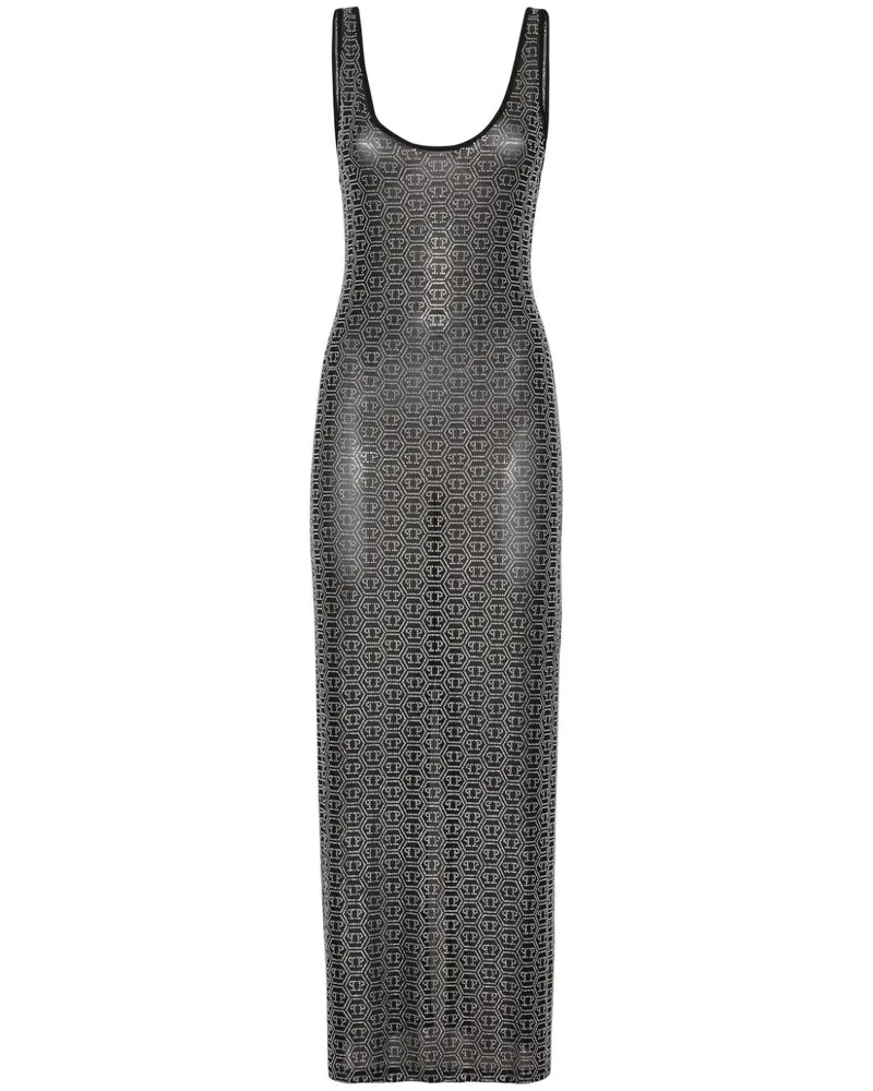 Philipp Plein Maxikleid mit Kristall-Monogramm - Schwarz Schwarz