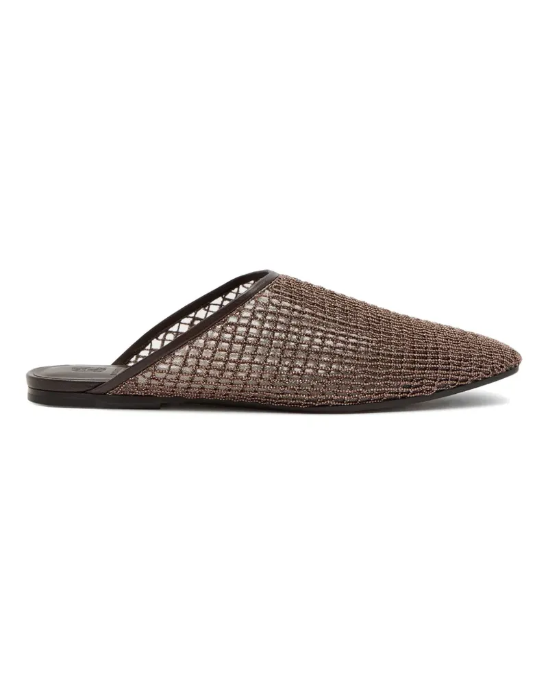 Brunello Cucinelli Monili-embellished mesh mules - Braun Braun