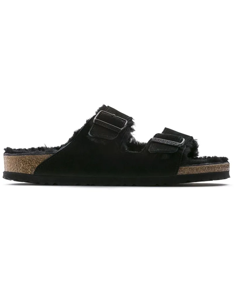 Birkenstock Arizona Pantoletten mit Shearling - Schwarz Schwarz