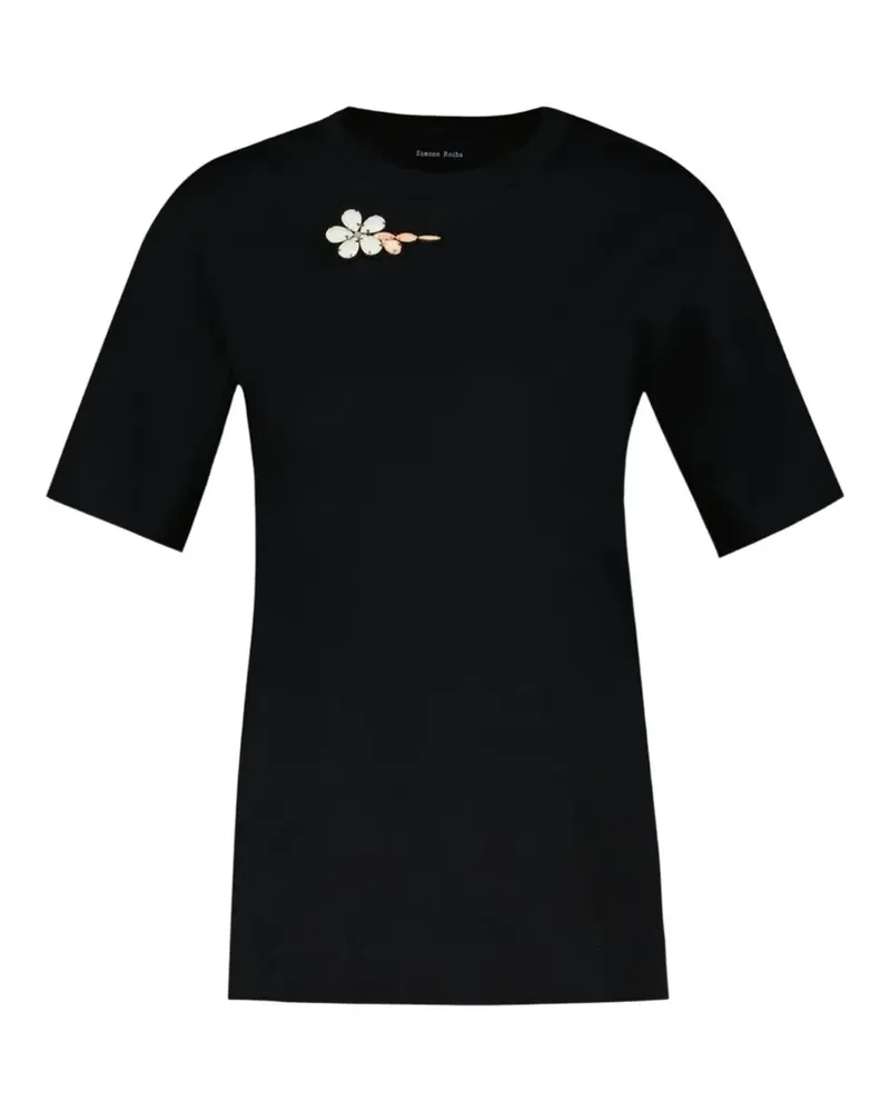Simone Rocha T-Shirt mit Blumenverzierung - Schwarz Schwarz