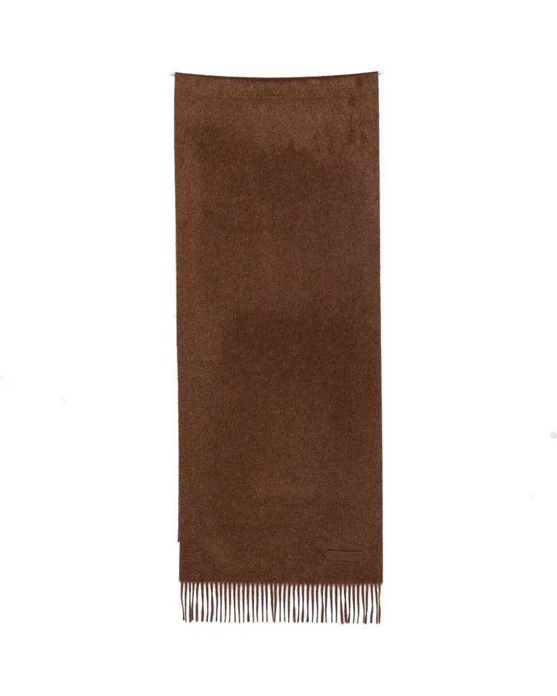 Ermenegildo Zegna fringed logo-patch scarf - Braun Braun