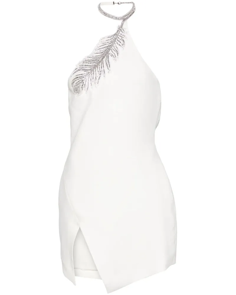 David Koma Einschultriges Minikleid mit Kristallfedern - Weiß Weiß