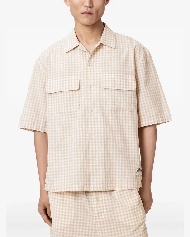 AllSaints Rockland gingham-check short-sleeve shirt - Nude Nude