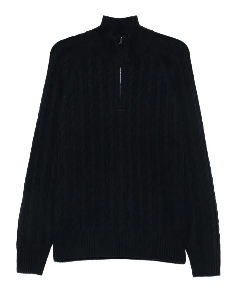 HUGO BOSS Pullover mit Zopfmuster und Viertelreißverschluss - Schwarz Schwarz