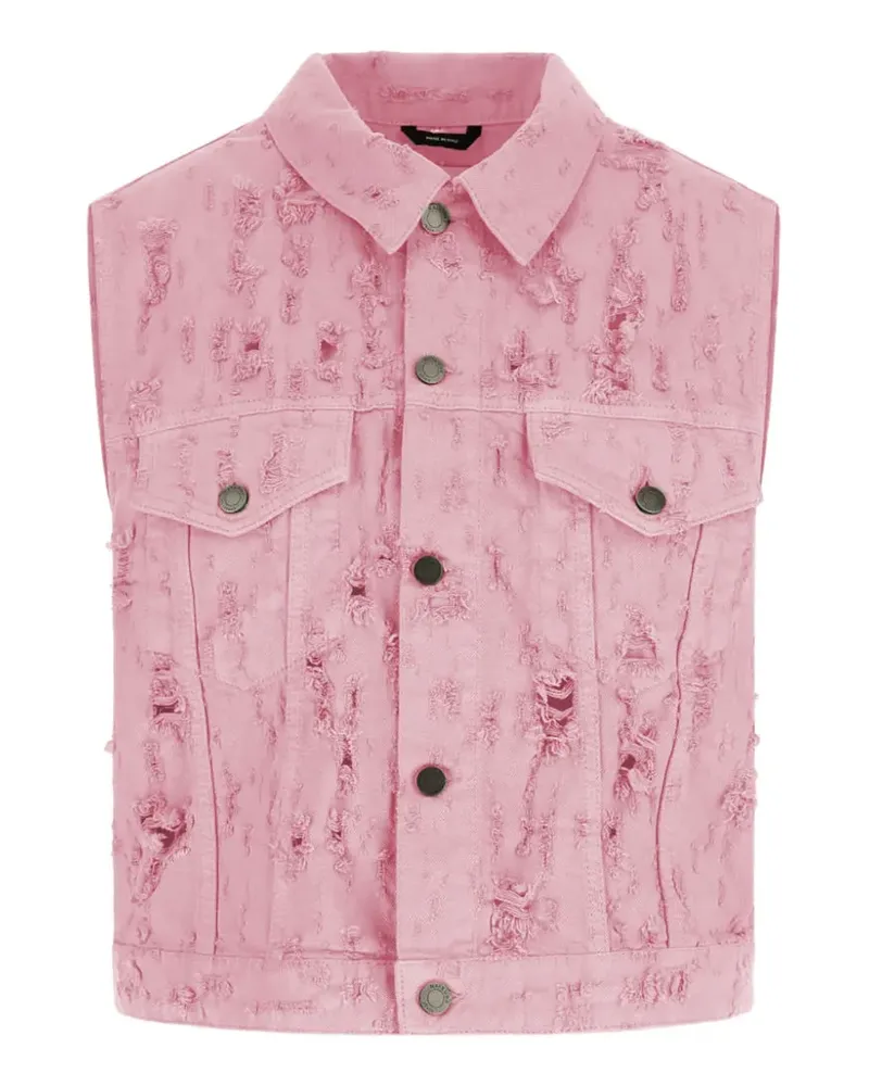 Haikure fringed chest-pocket denim vest - Rosa Rosa