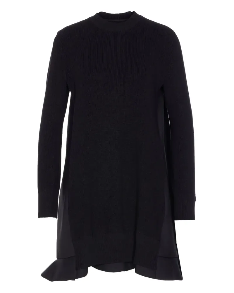 Sacai Gerüschtes Minikleid mit gestricktem Einsatz - Schwarz Schwarz