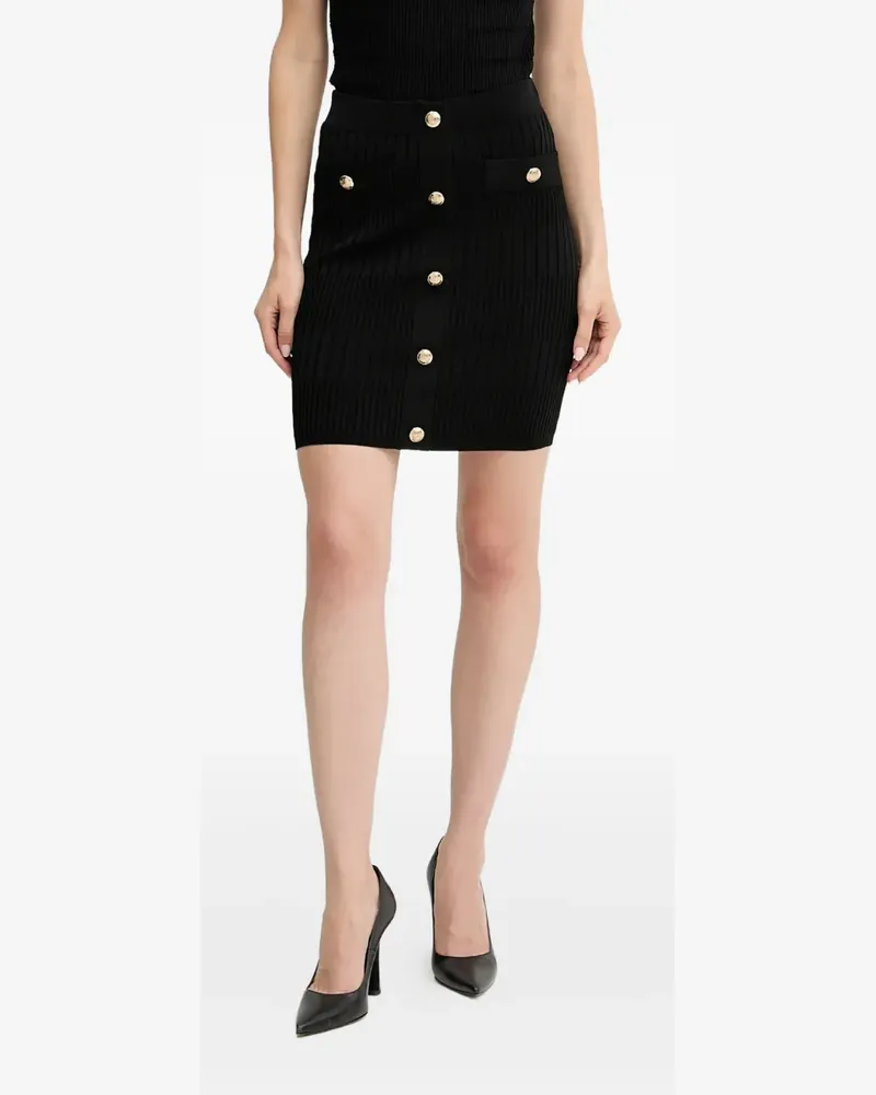 MARCIANO Los Angeles Gerippter Minirock mit Knopfdetail - Schwarz Schwarz