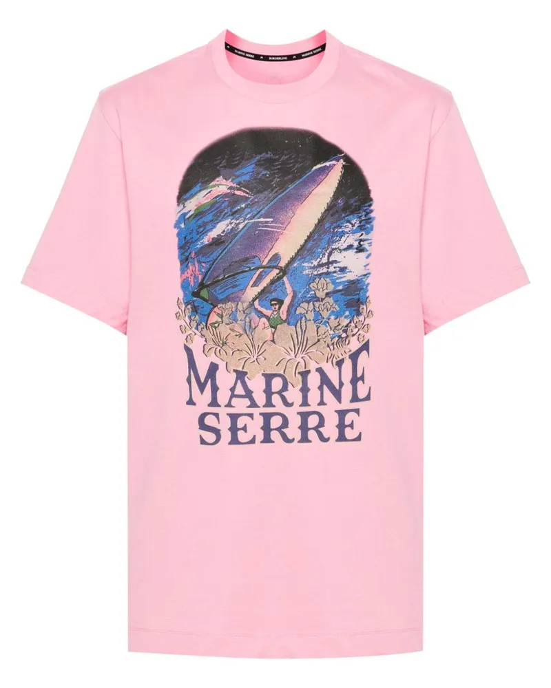 Marine Serre T-Shirt aus Bio-Baumwolle mit Illustrations-Print - Rosa Rosa