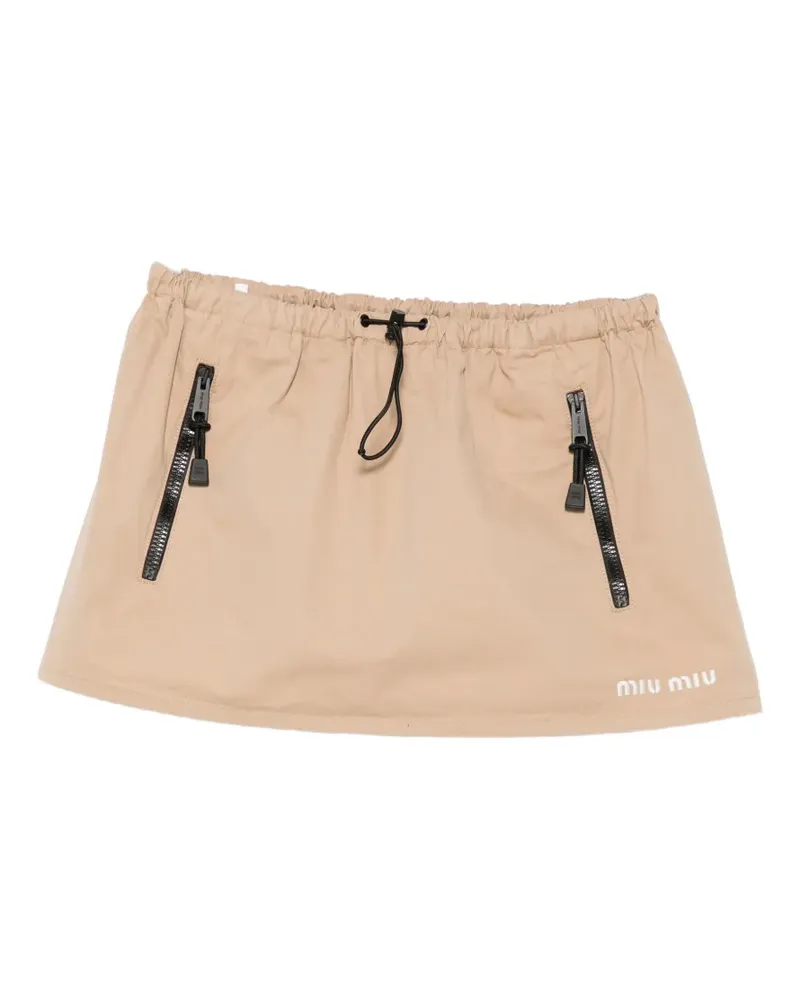 Miu Miu drawstring-waist logo-print skirt - Nude Nude