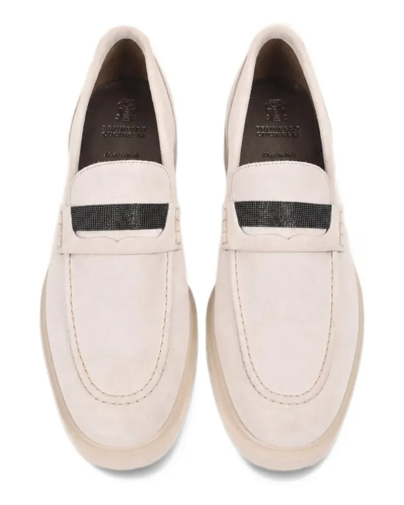 Brunello Cucinelli Monili-embellished suede loafers - Nude Nude