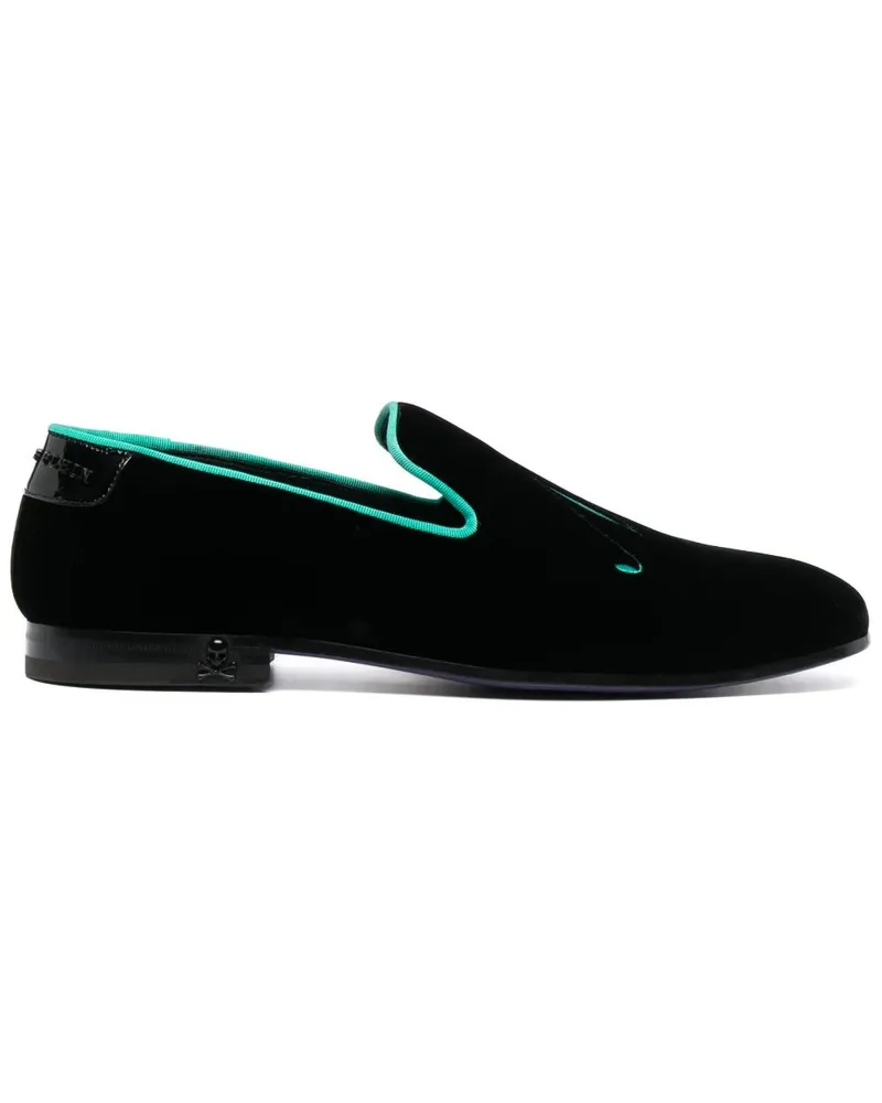 Philipp Plein Samt-Loafer mit aufgesticktem Slogan - Schwarz Schwarz