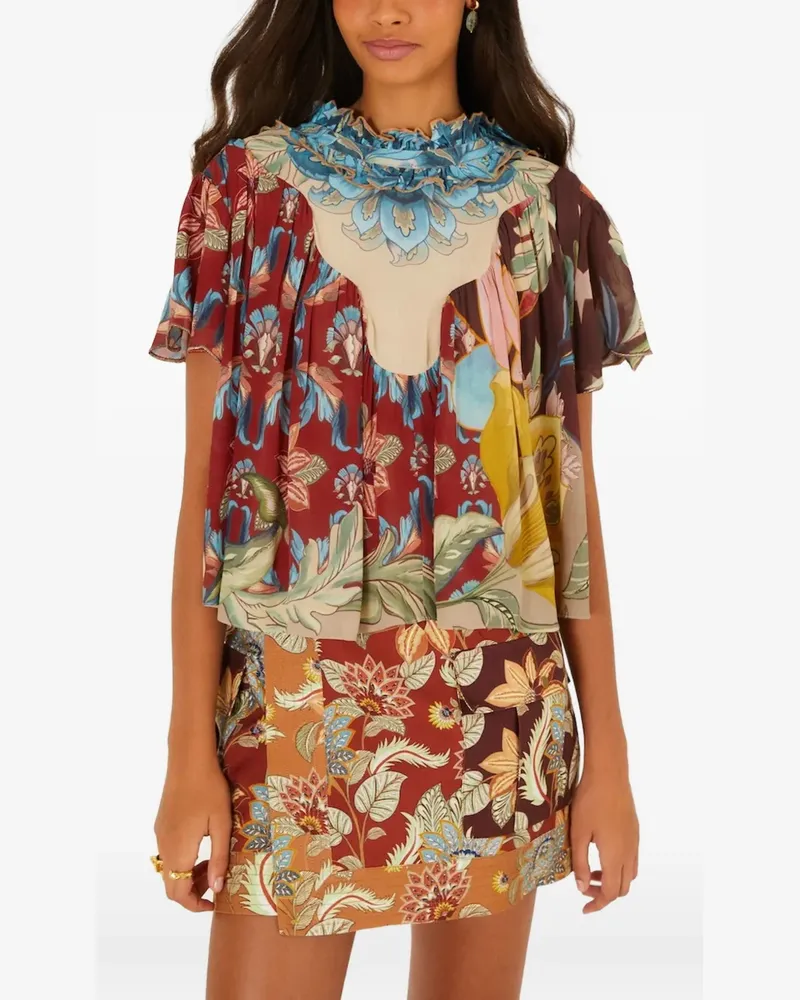 FARM Rio floral-print ruffled blouse - Rot Rot