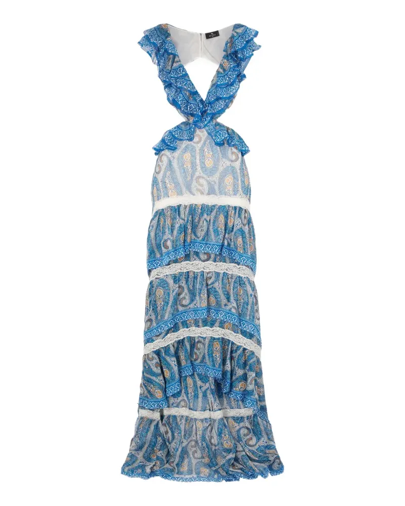Etro cut-out ruffled dress - Blau Blau