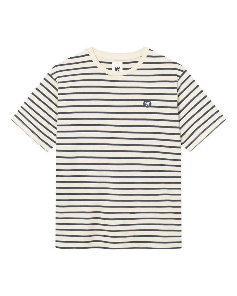 Wood Wood Gestreiftes T-Shirt mit Logo-Patch - Blau Blau