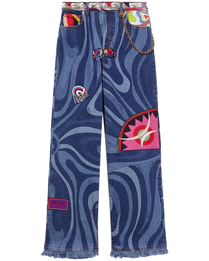 Emilio Pucci Verzierte Jeans mit Marmo-Print - Blau Blau