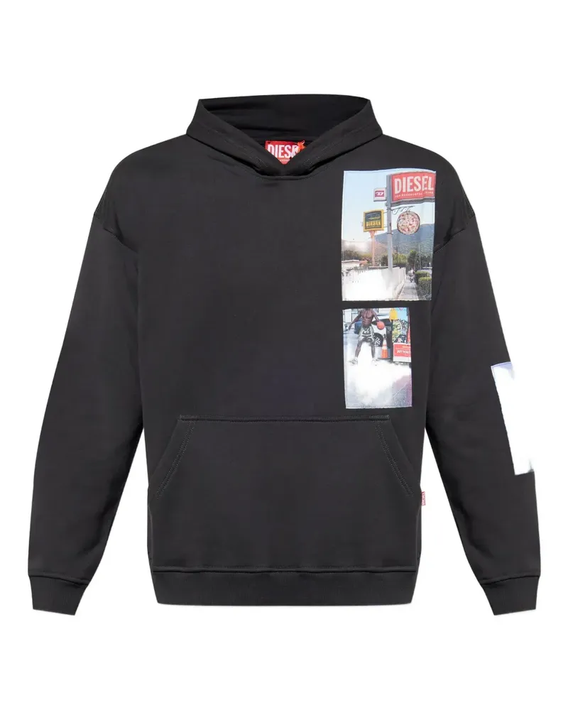 Diesel S-Boxt-Hood-T6 Hoodie mit Foto-Print - Schwarz Schwarz