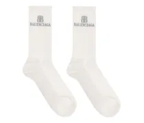 Gerippte Socken mit Logo-Stickerei - Weiß