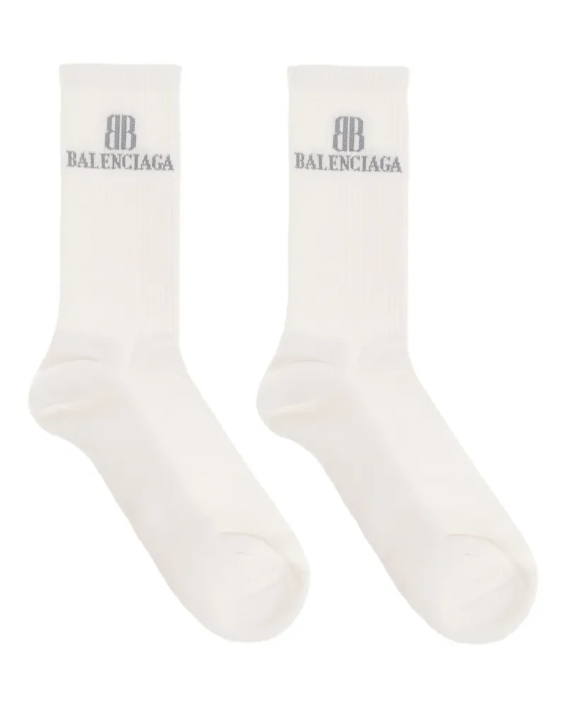 Balenciaga Gerippte Socken mit Logo-Stickerei - Weiß Weiß