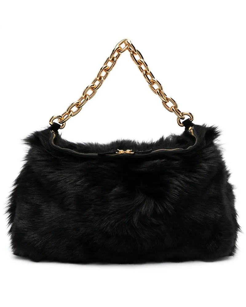 KHAITE Clara Shearling-Schultertasche Schwarz